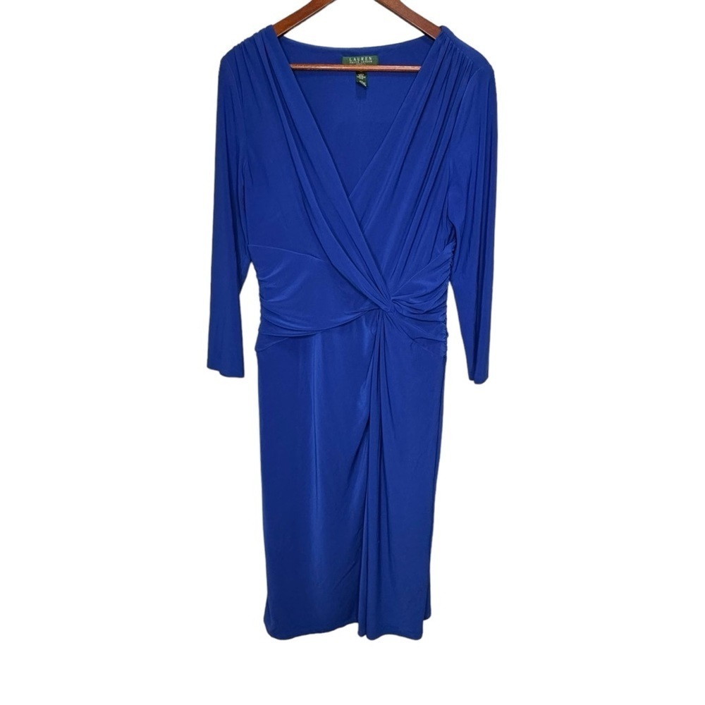 Lauren Ralph Lauren Vneck Faux Wrap Long Sleeve Midi Dress Size 10